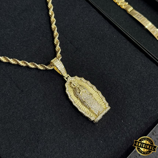 COMBO BENDECIDO. LAZO CON VIRGEN CIRCONIA EN ORO LAMINADO✨